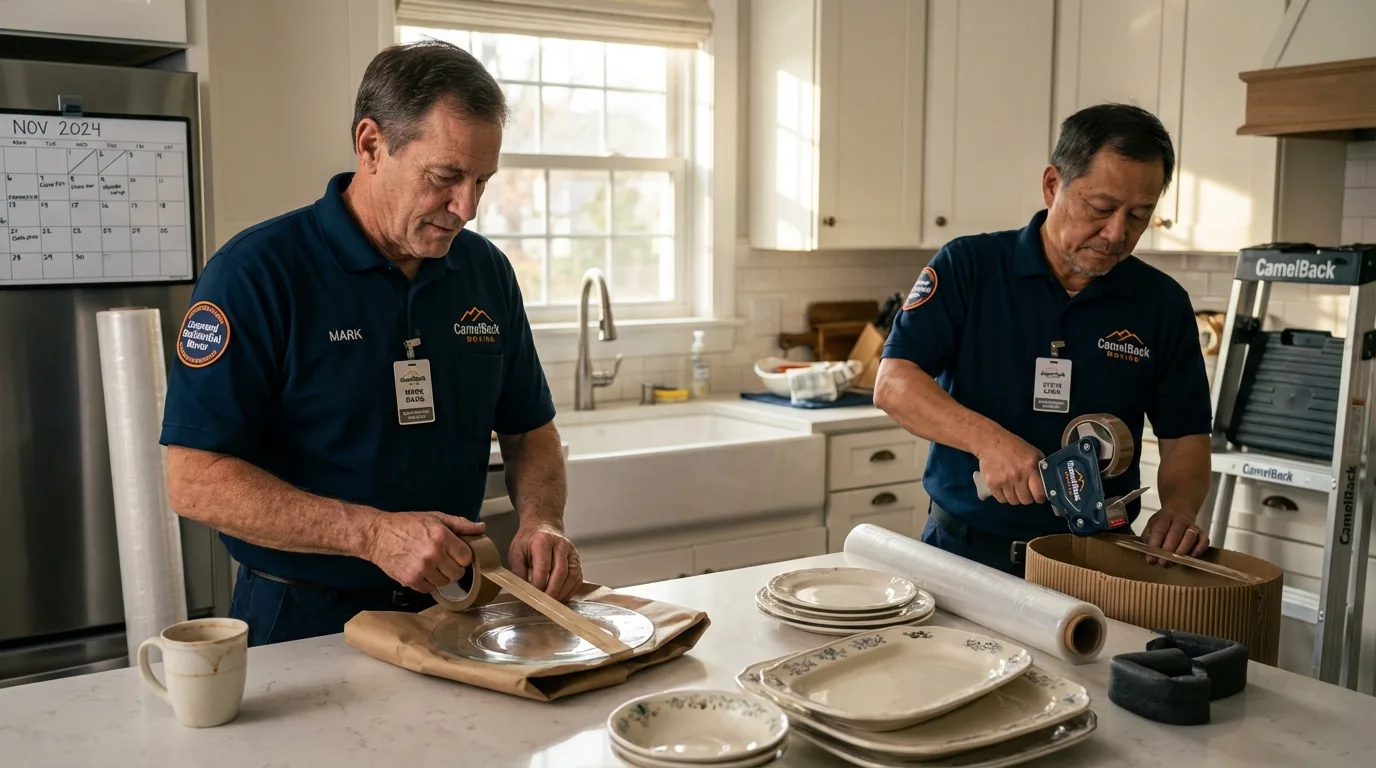 Professional crew packing kitchen dishware in Philmont, NY